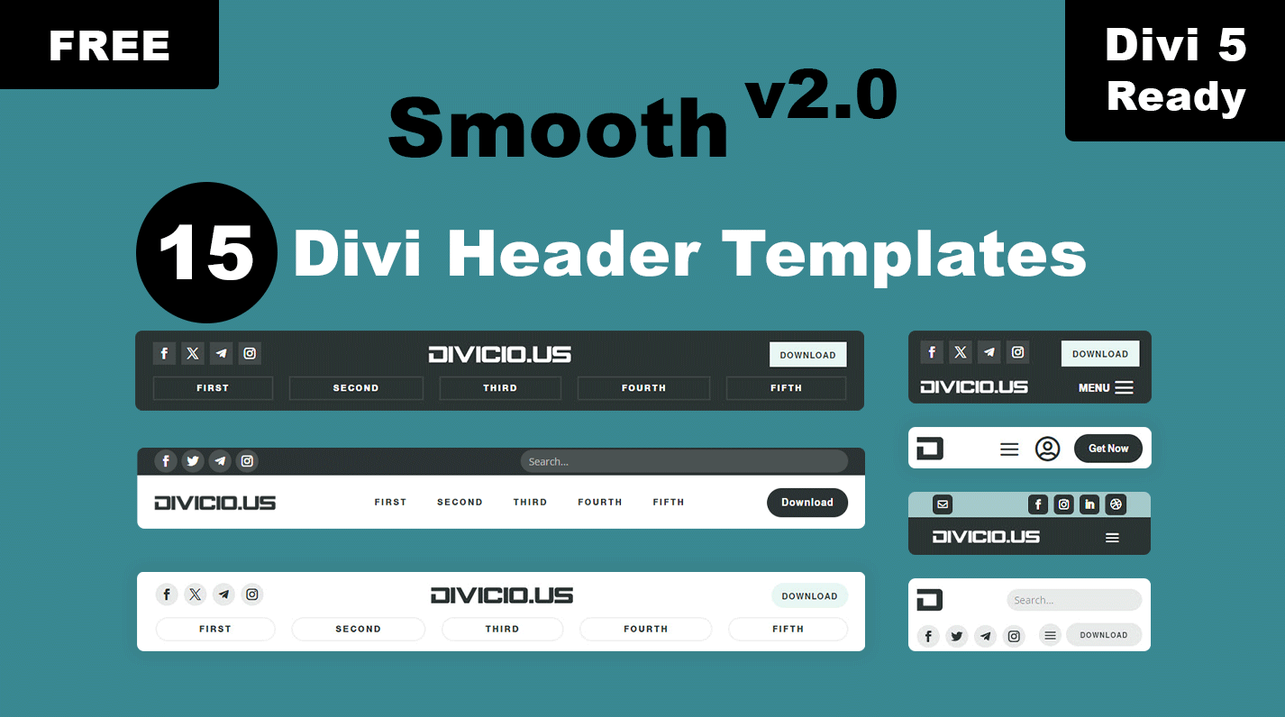 Smooth Divi Header Templates Pack Demos