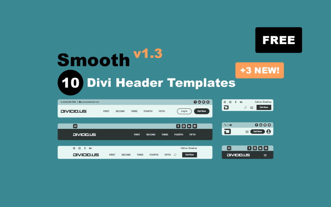 Smooth v1.3: Added 3 New Divi Header Templates (Free Download)