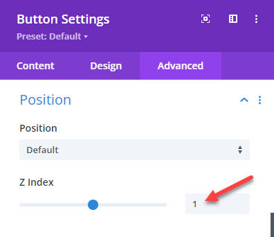 Set the Divi button z-index value.