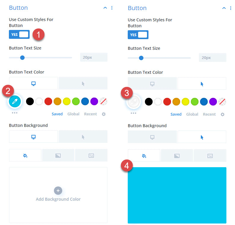 Set the Divi shiny Button module's text and background colors.