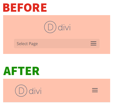 Divi theme Centered and Default header layouts on mobile (before and after)