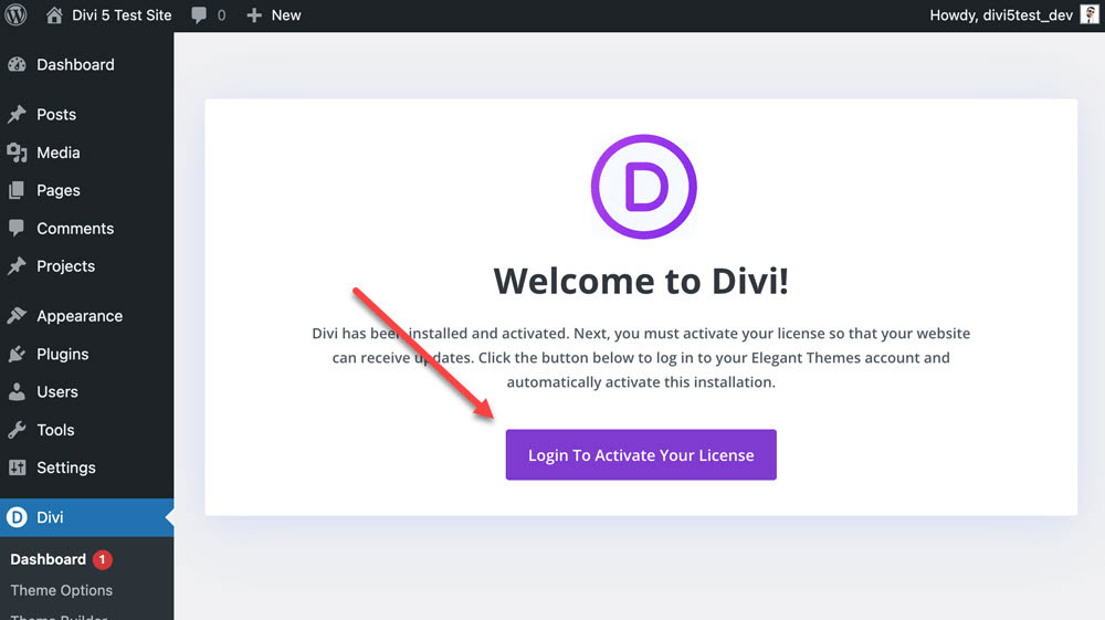 Login to activate your Divi license.