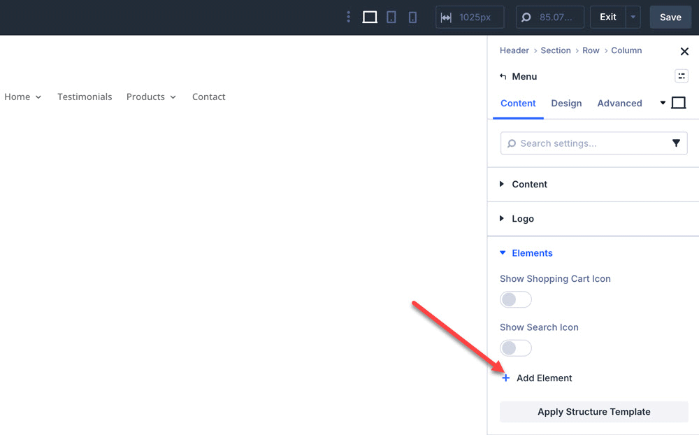 Add an element into the Divi Menu module.