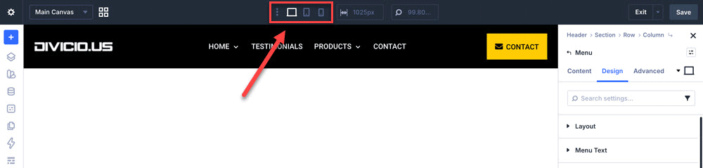 Check header responsiveness in Divi Builder.