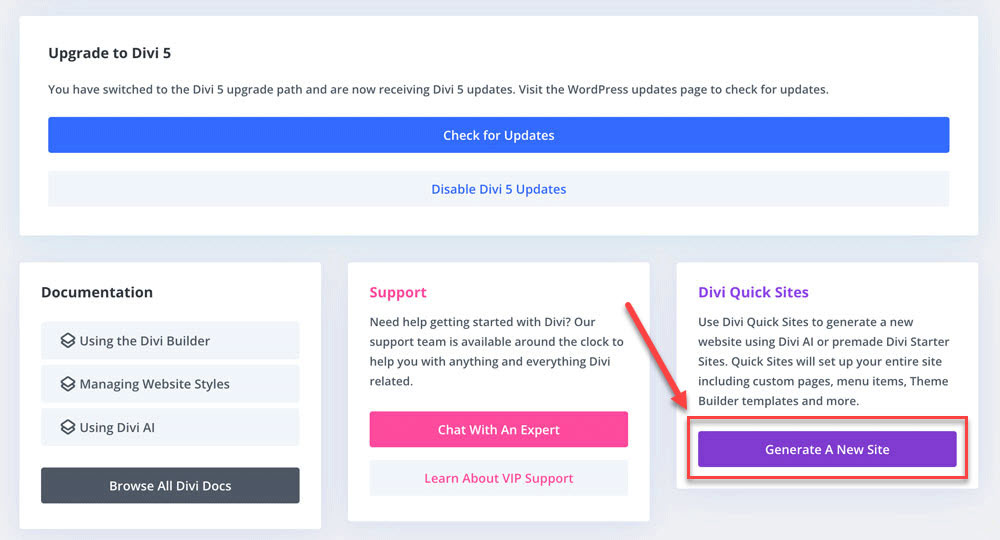 Click the Generate a New Site button.