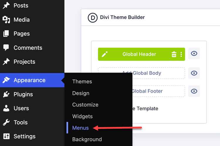 Create a WordPress menu in Appearance - Menus.