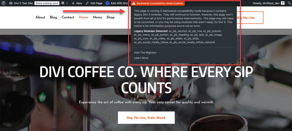 Divi 5 running in backwards compatibility mode.