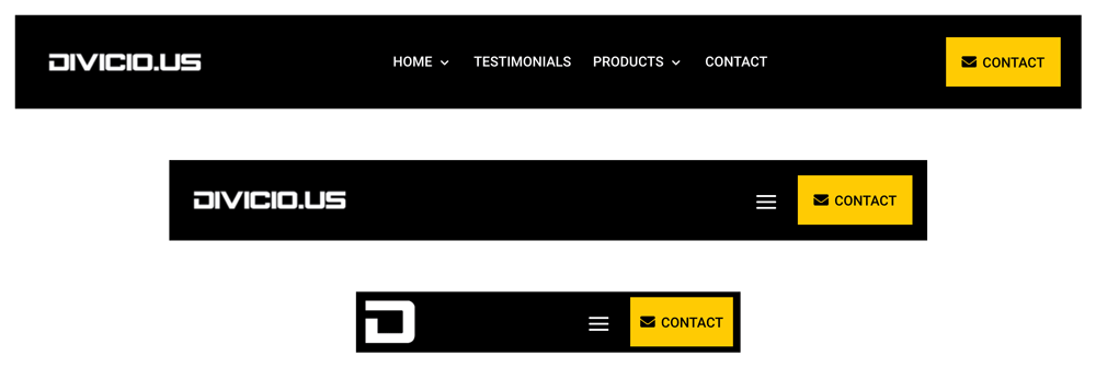 Divi header template on desktop, tablet and phone devices.