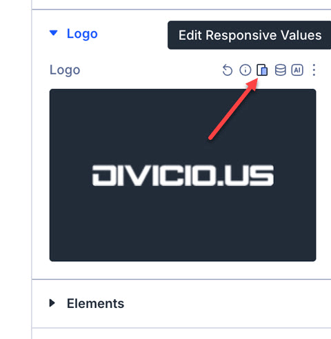 Edit Divi Menu module Logo responsive values.