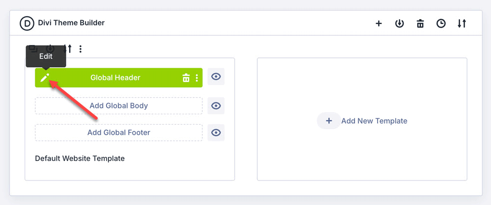 Click the Edit icon to edit the Global Header Template.