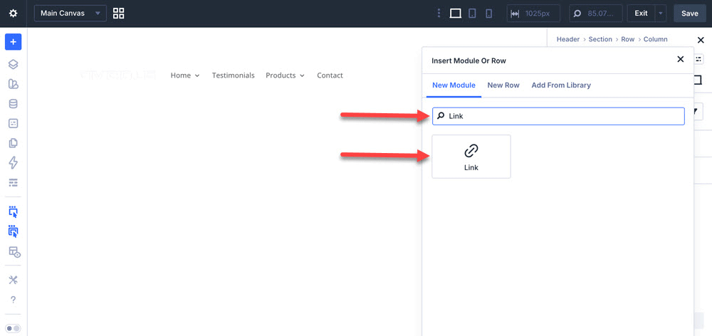 Search for the Link module.