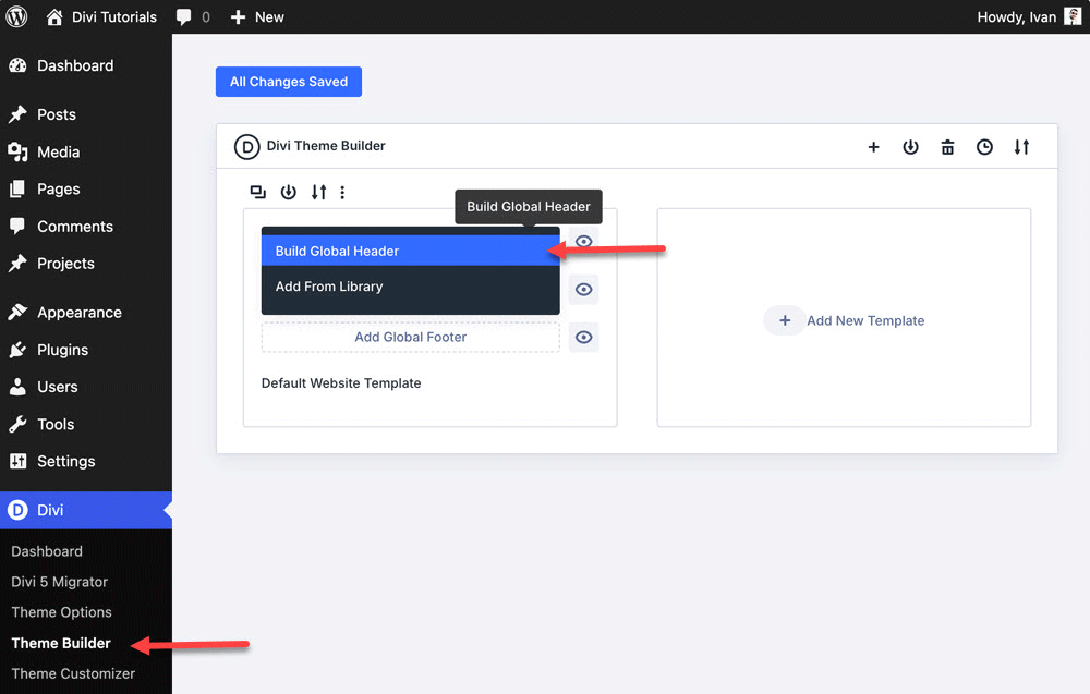 Select the Build Global Header option.