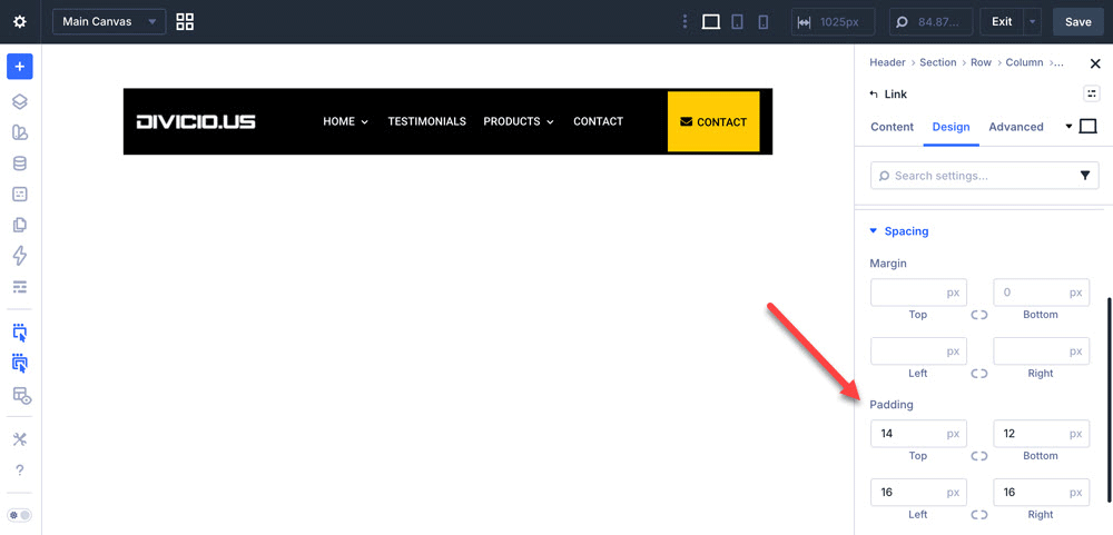 Set the CTA button spacing.