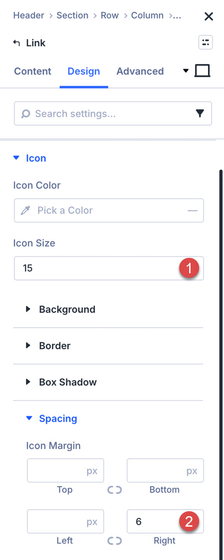 Set the CTA button icon size and spacing.