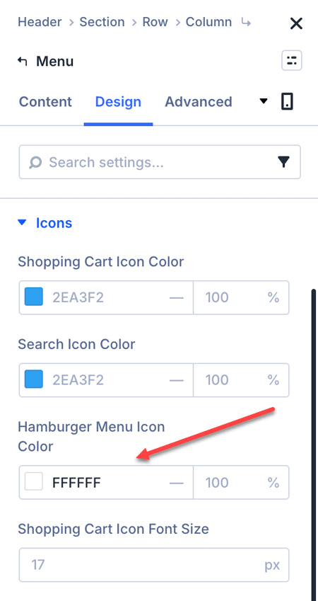 Set the hamburger menu icon color.