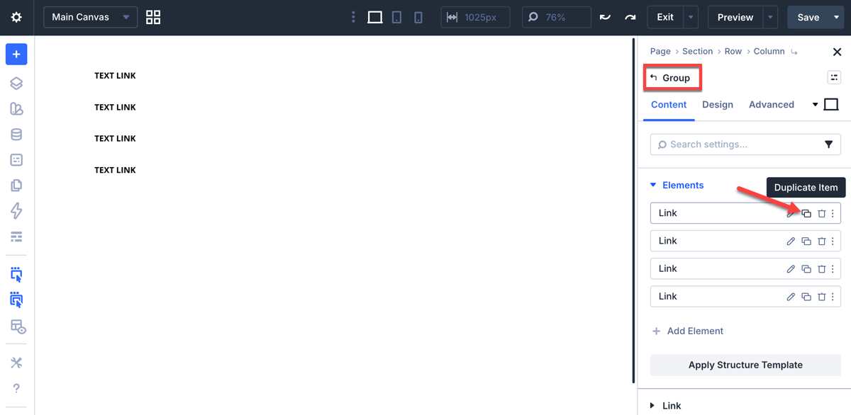 Duplicate Link modules inside the Group module