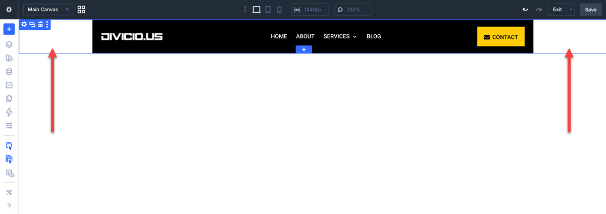 Fixed maximum width applied to Divi header.