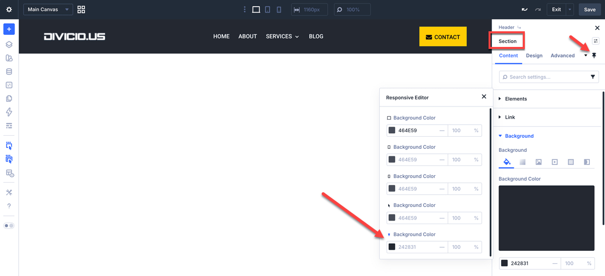 Set the sticky header background color.