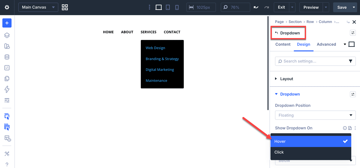 Set the submenu to open on hover in the Dropdown module settings