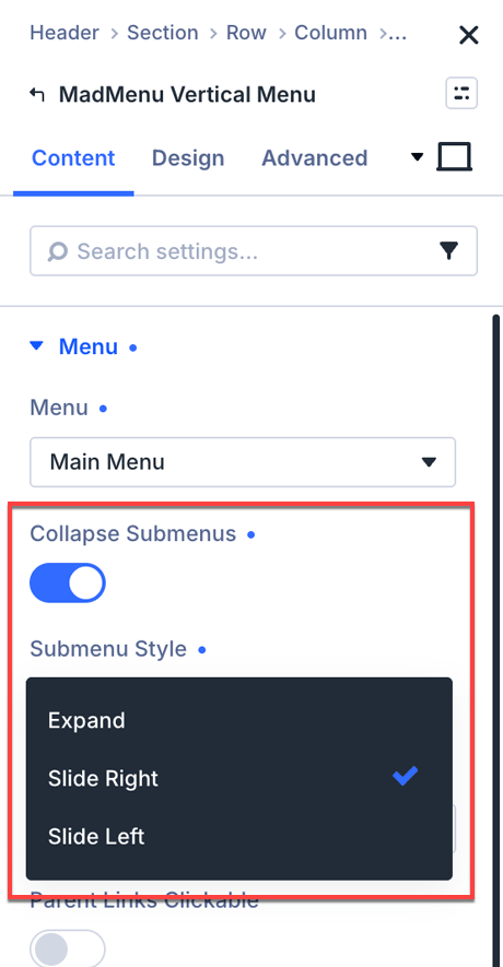Change mobile menu submenus collapsing style