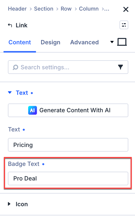 Customize menu item badges in the Link module settings