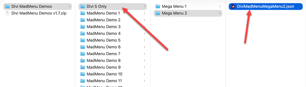 Find the SaaS mega menu header template JSON file to import