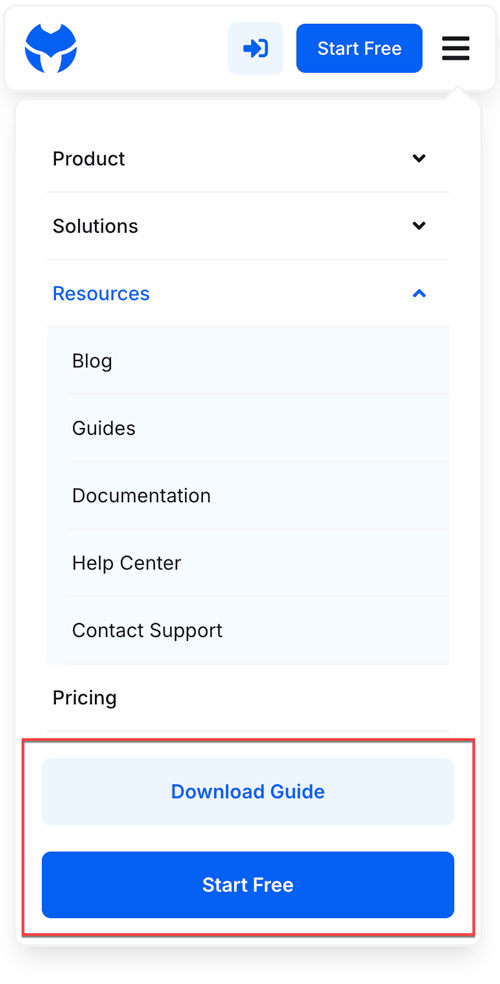 Mobile menu CTA buttons